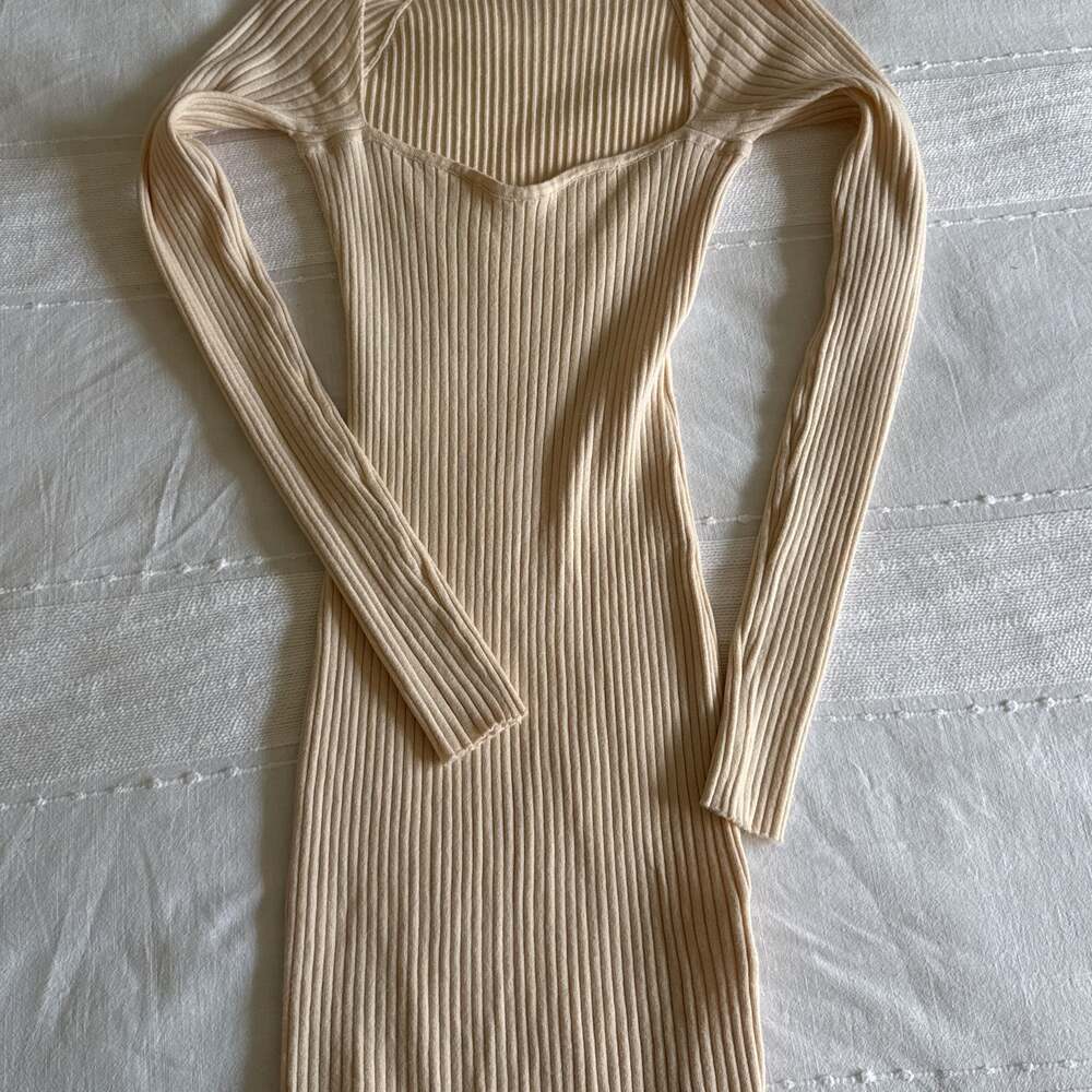 Princess Polly Long Sleeve Knit Mini Dress Cream